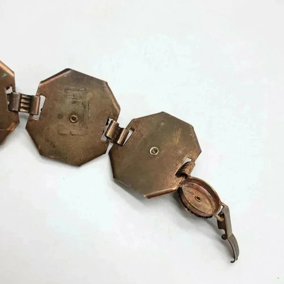 Large Wide Copper Embossed Pink Acrylic Moonstone Bracelet 8" - Picture 6 of 6